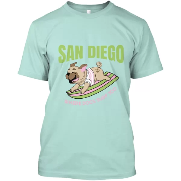 San Diego where dogs surf too