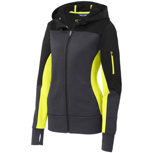 LST245 Sport-Tek Women's Tech Fleece Colorblock Full-Zip Hooded Jacket