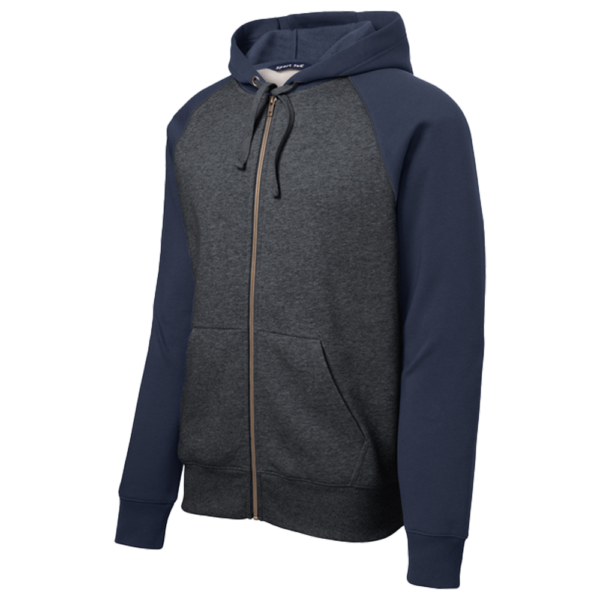 ST269 Sport-Tek Raglan Colorblock Full-Zip Hooded Fleece Jacket